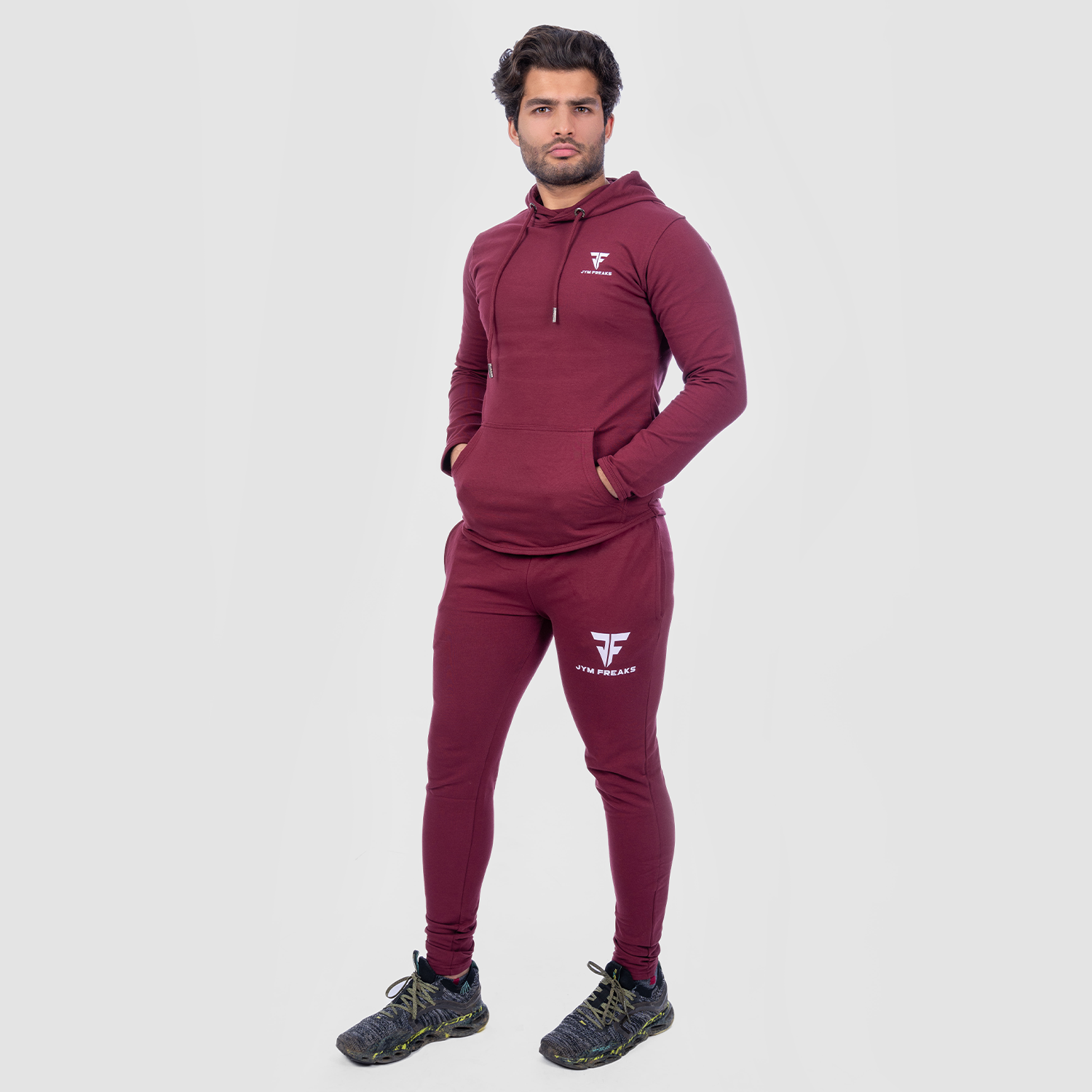 Muscle Fit Hooded Tracksuit Maroon