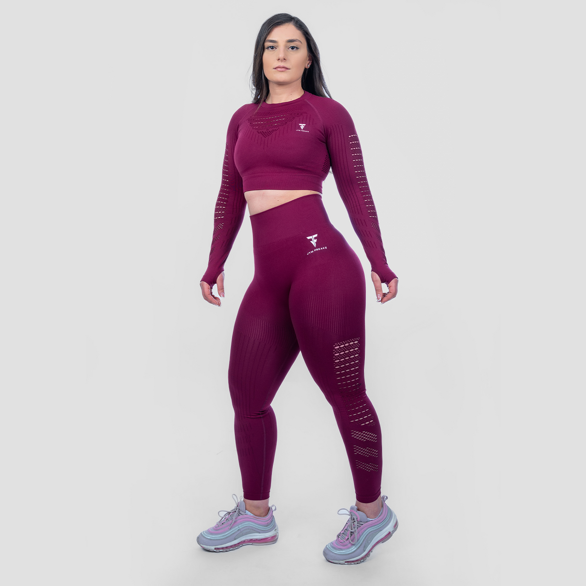 Power Packed Mesh Leggings &amp; Top Maroon